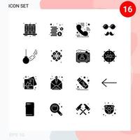 Modern Set of 16 Solid Glyphs Pictograph of ball swing helpdesk pendulum glasses Editable Vector Design Elements