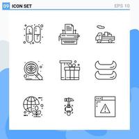 iconos de estilo moderno de 9 líneas delinean símbolos para uso general signo de icono de línea creativa aislado sobre fondo blanco paquete de 9 iconos vector