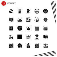 Universal Icon Symbols Group of 25 Modern Solid Glyphs of porthole wheel head game controller Editable Vector Design Elements