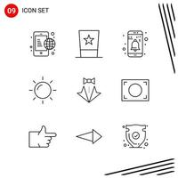 colección de 9 iconos vectoriales en estilo de línea píxel símbolos de contorno perfecto para web y signos de iconos de línea móvil sobre fondo blanco 9 iconos vector