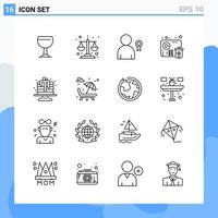 Modern 16 Line style icons Outline Symbols for general use Creative Line Icon Sign Isolated on White Background 16 Icons Pack vector