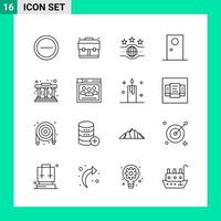 Pack of 16 Line Style Icon Set Outline Symbols for print Creative Signs Isolated on White Background 16 Icon Set vector