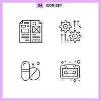 4 iconos en estilo de línea símbolos de contorno sobre fondo blanco signos de vectores creativos para web móvil e impresión
