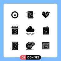 Group of 9 Modern Solid Glyphs Set for product cd education tick ok Editable Vector Design Elements