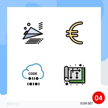 Pictogram Set of 4 Simple Filledline Flat Colors of airplane development currency cloud architect Editable Vector Design Elements