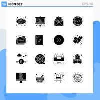 Pack of 16 Modern Solid Glyphs Signs and Symbols for Web Print Media such as data secure produc email management custom Editable Vector Design Elements