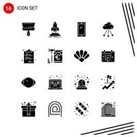 Collection of 16 Vector Icons in solid style Pixle Perfect Glyph Symbols for Web and Mobile Solid Icon Signs on White Background 16 Icons