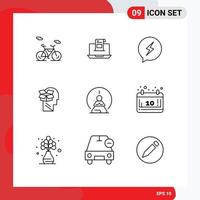 Set of 9 Modern UI Icons Symbols Signs for data box letter power sms Editable Vector Design Elements