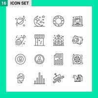 Pack of 16 Line Style Icon Set Outline Symbols for print Creative Signs Isolated on White Background 16 Icon Set vector