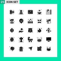 Mobile Interface Solid Glyph Set of 25 Pictograms of document herb study time spa party Editable Vector Design Elements