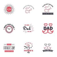 Fathers Day Lettering 9 Black and Pink Calligraphic Emblems Badges Set Isolated on Dark Blue Happy Fathers Day Best Dad Love You Dad Inscription Vector Design Elements For Greeting Card and Othe