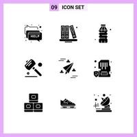 9 Universal Solid Glyphs Set for Web and Mobile Applications paper web bottle tools saw Editable Vector Design Elements