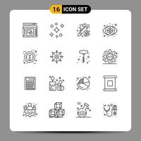 Pack of 16 Modern Outlines Signs and Symbols for Web Print Media such as sign info design target eye Editable Vector Design Elements