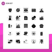 Solid Glyph Pack of 25 Universal Symbols of wedding arch eye user television Editable Vector Design Elements