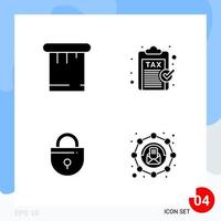 Modern Pack of 4 Icons Solid Glyph Symbols isolated on White Backgound for Website designing vector