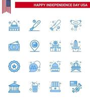 Happy Independence Day USA Pack of 16 Creative Blues of location usa usa amearican dollar Editable USA Day Vector Design Elements