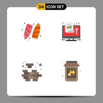 Set of 4 Vector Flat Icons on Grid for recreation logic surfing marketing problem Editable Vector Design Elements