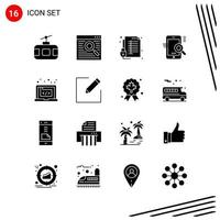 Collection of 16 Vector Icons in solid style Pixle Perfect Glyph Symbols for Web and Mobile Solid Icon Signs on White Background 16 Icons