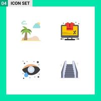 Mobile Interface Flat Icon Set of 4 Pictograms of beach eye health spring percentage stair Editable Vector Design Elements