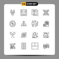 Modern Set of 16 Outlines Pictograph of pack target theater web menu Editable Vector Design Elements