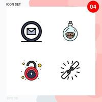 Mobile Interface Filledline Flat Color Set of 4 Pictograms of development unlock web toilette unsecured Editable Vector Design Elements