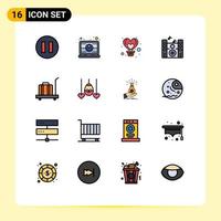 Modern Set of 16 Flat Color Filled Lines Pictograph of scale baggage balloon speaker music Editable Creative Vector Design Elements