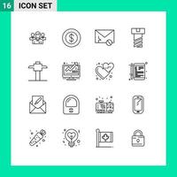 Paquete de 16 esquemas de interfaz de usuario de signos y símbolos modernos de elementos de diseño vectorial editables de mensaje de spam de moneda de perno minero vector