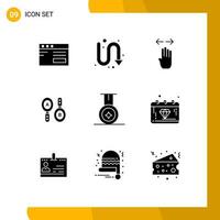 Set of 9 Commercial Solid Glyphs pack for medal sign four search right Editable Vector Design Elements