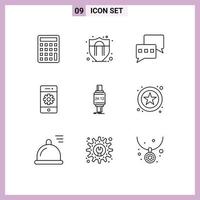 Mobile Interface Outline Set of 9 Pictograms of apple smartwatch mail smart watch settings Editable Vector Design Elements