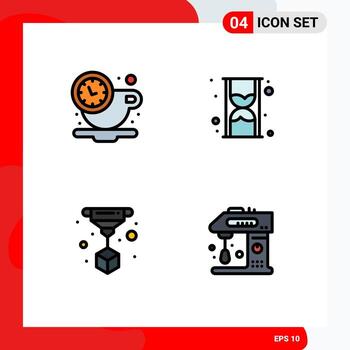 4 Thematic Vector Filledline Flat Colors and Editable Symbols of break print time time appliances Editable Vector Design Elements