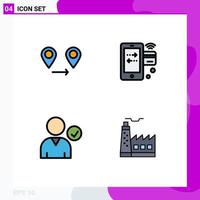 Pictogram Set of 4 Simple Filledline Flat Colors of gps complete card mobile building Editable Vector Design Elements