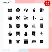 25 Thematic Vector Solid Glyphs and Editable Symbols of knowledge ability celebrate boosting fireworks Editable Vector Design Elements