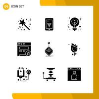 Mobile Interface Solid Glyph Set of 9 Pictograms of arcade seo wifi bookmark love Editable Vector Design Elements