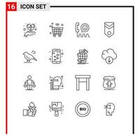 16 Universal Outlines Set for Web and Mobile Applications one badge iot phone contact Editable Vector Design Elements