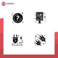 Editable Vector Line Pack of 4 Simple Solid Glyphs of help energy info information power Editable Vector Design Elements