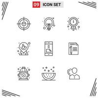 Modern Set of 9 Outlines Pictograph of direction coffee seo watch new year Editable Vector Design Elements