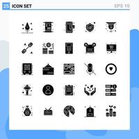 Pictogram Set of 25 Simple Solid Glyphs of closed cctv chat shopping safety Editable Vector Design Elements