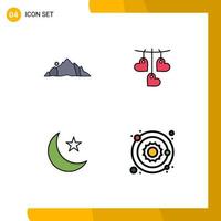 User Interface Pack of 4 Basic Filledline Flat Colors of hill moon mountain valentine star Editable Vector Design Elements