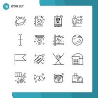 Vector Pack of 16 Outline Symbols Line Style Icon Set on White Background for Web and Mobile