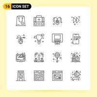 Pack of 16 creative Outlines of computer mouse right suitcase forward love Editable Vector Design Elements