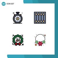 4 User Interface Filledline Flat Color Pack of modern Signs and Symbols of clock decoration beauty makeup winter Editable Vector Design Elements