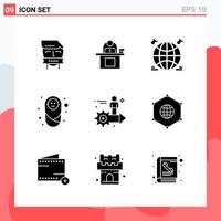 Collection of 9 Vector Icons in solid style Modern Glyph Symbols for Web and Mobile Solid Icon Sign Isolated on White Background 9 Icons