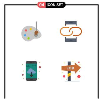Set of 4 Vector Flat Icons on Grid for art app edit link cloud Editable Vector Design Elements