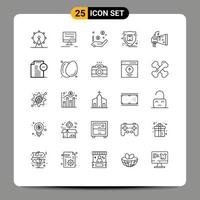 Group of 25 Lines Signs and Symbols for device audio dollar parcel protection Editable Vector Design Elements