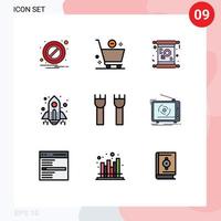 Set of 9 Modern UI Icons Symbols Signs for castle building launch day startup rocket Editable Vector Design Elements