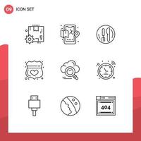 9 Thematic Vector Outlines and Editable Symbols of cloud secure hotel safe guard Editable Vector Design Elements