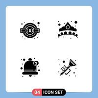 Pack of 4 creative Solid Glyphs of gear bell service legal jewelry alarm Editable Vector Design Elements