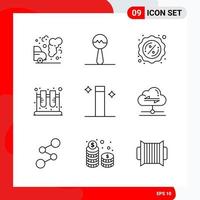 Creative Set of 9 Universal Outline Icons isolated on White Background vector