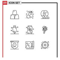 Universal Icon Symbols Group of 9 Modern Outlines of equipment electric activities devices ping Editable Vector Design Elements