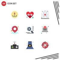 Pictogram Set of 9 Simple Flat Colors of point map atom location medical Editable Vector Design Elements